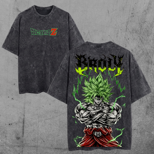 Broly The Legendary Vintage Washed Graphic Tee, DBZ T-Shirt, Relaxed Fit, Heavyweight Cotton, Unisex Streetwear Casual Wear, Gift for Anime Fans, Gym Pump Cover