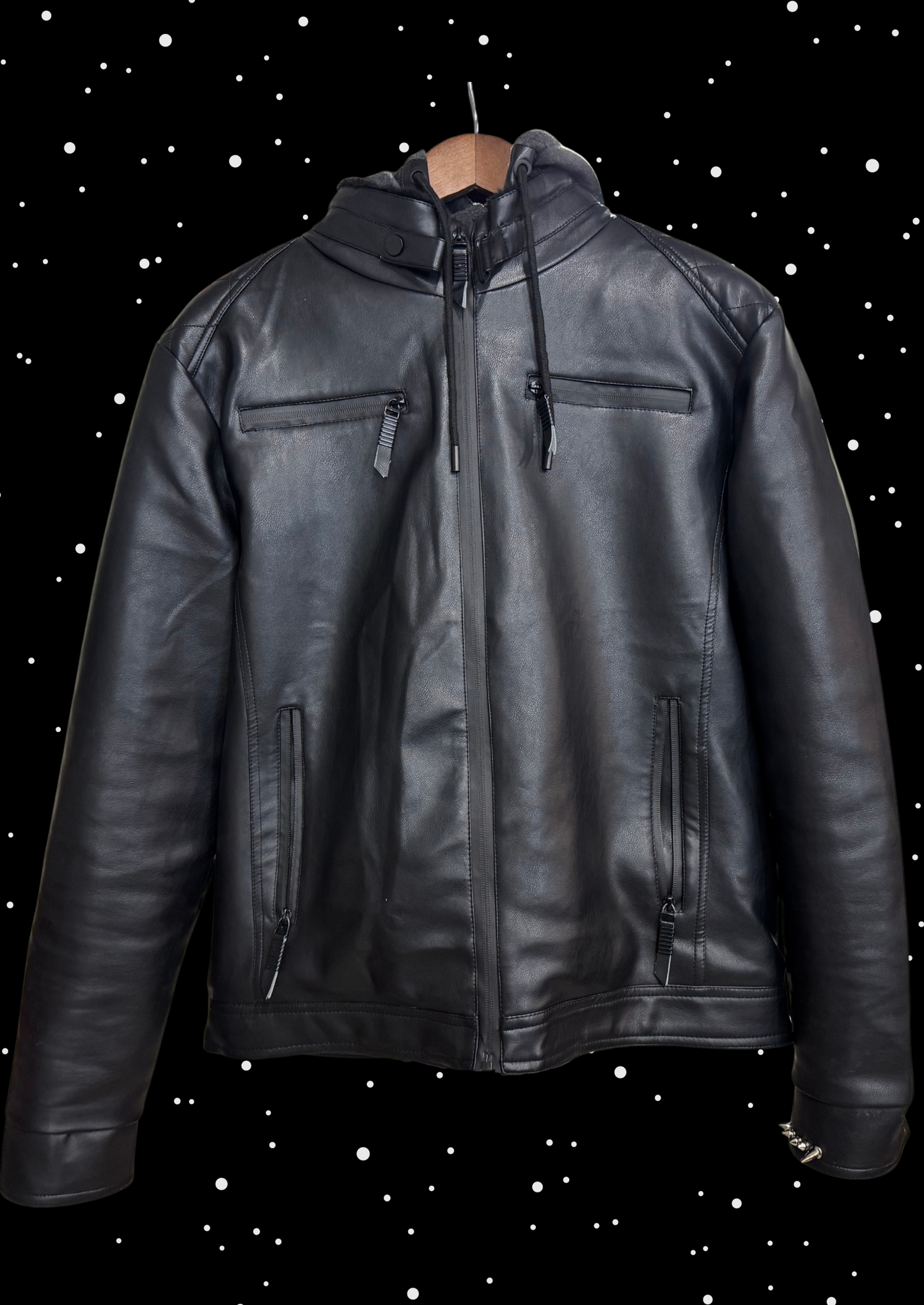 unisex studded leather jacket front view
black leather jacket with metal studs
punk rock unisex biker coat
close‑up of studded leather texture
unisex moto jacket with silver studs
edgy rocker style leather outerwear
unisex black studded moto jacket
high quality faux leather studded jacket
studded sleeve detail on unisex jacket
unisex punk fashion leather jacket