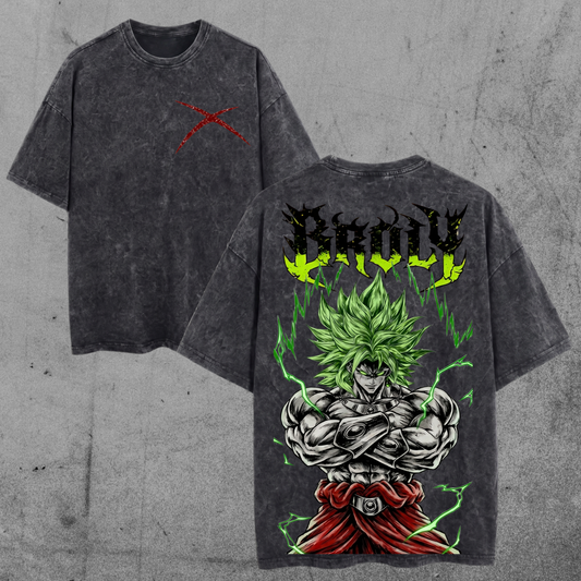Broly The Legendary Vintage Washed Graphic Tee, DBZ T-Shirt, Relaxed Fit, Heavyweight Cotton, Unisex Streetwear Casual Wear, Gift for Anime Fans, Gym Pump Cover
