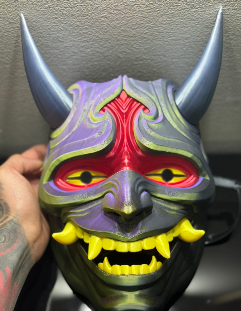 Unique art mask with magical vibrant colors and futuristic design details