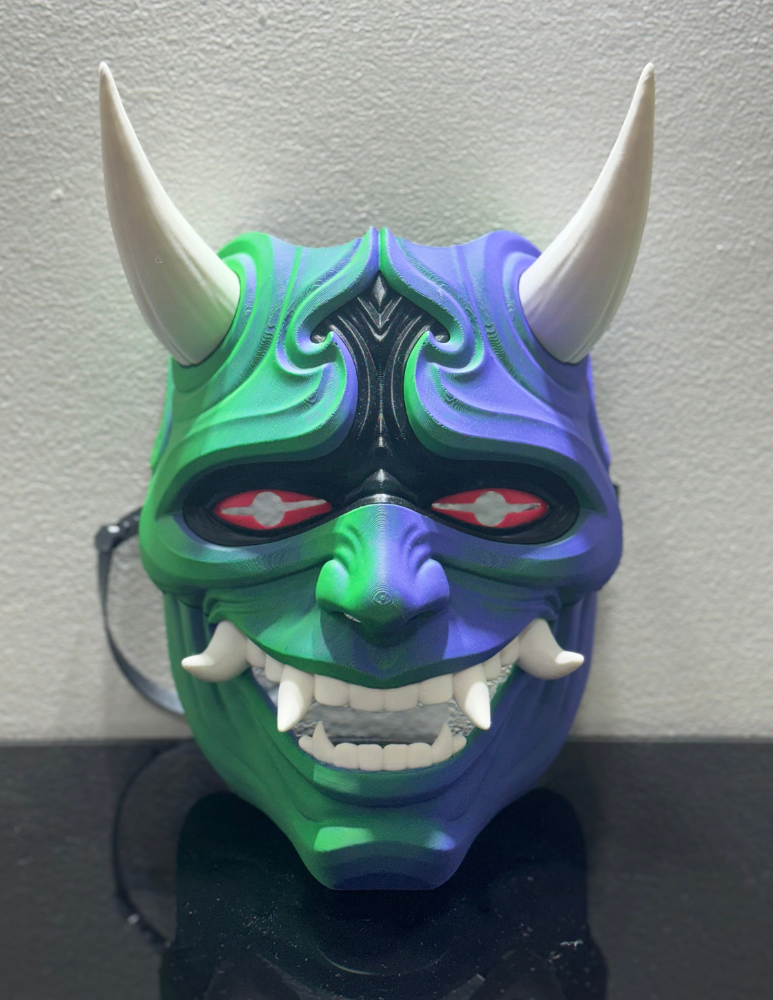Unique art mask with magical vibrant colors and futuristic design details